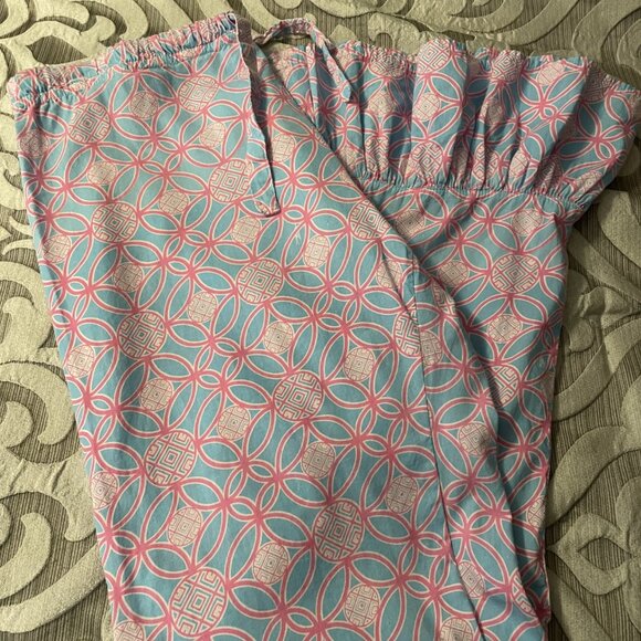 Mud Pie Other - Mud Pie Pajama Bottom Lounge Pants with Ruffle Drawstring Size Medium Pink Blue